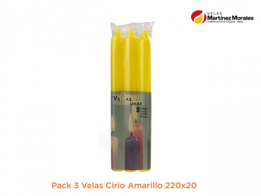 Pack 3 velas cirio amarillo 22x2 cm