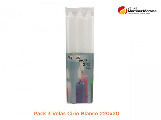 Pack 3 Velas Cirio Blanco 22x2 cm