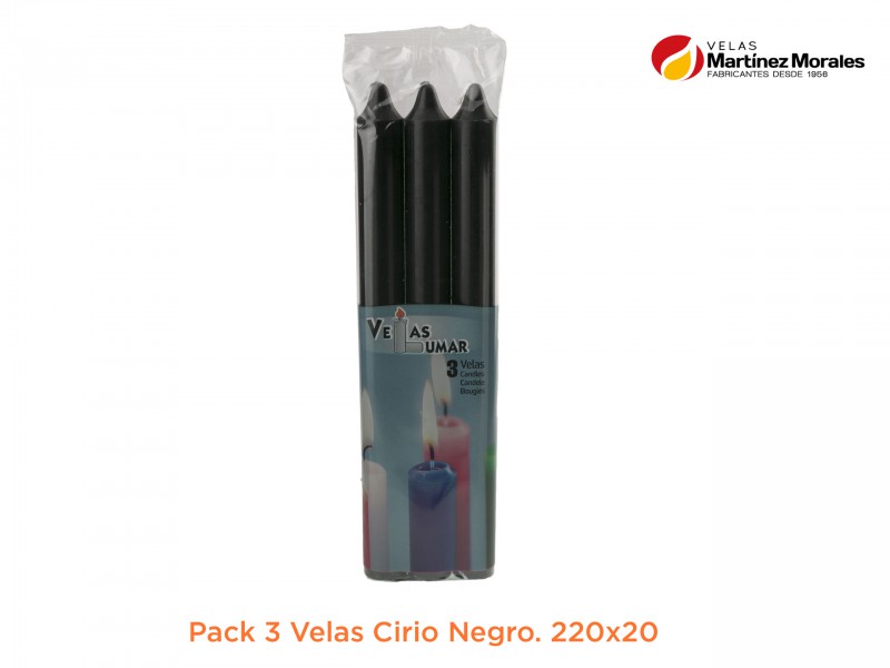 Pack 3 Velas Cirio Negro 22x2 cm