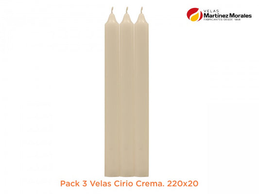 Pack 3 Velas Cirio Crema. 22x2 cm