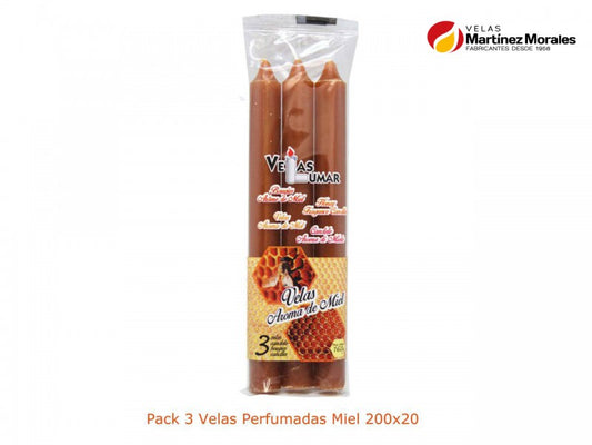 Pack 3 velas perfumadas miel. 20x2 cm