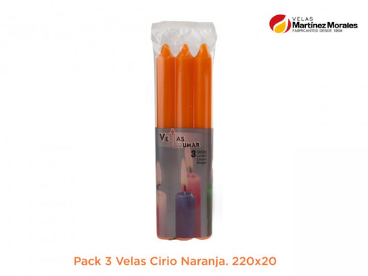 Pack 3 Velas Cirio Naranja 22x2 cm