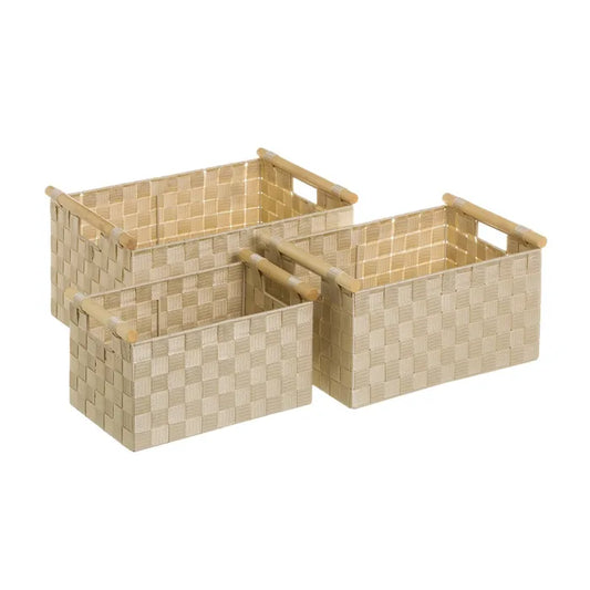 S/3 cesta con asas pp beige 40 x 30 x 22 cm