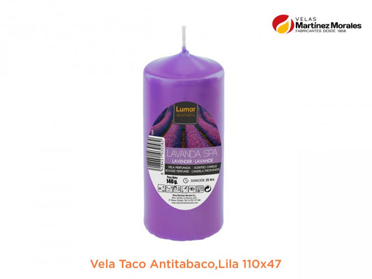 Vela taco antitabaco lavanda 11x4,7 cm