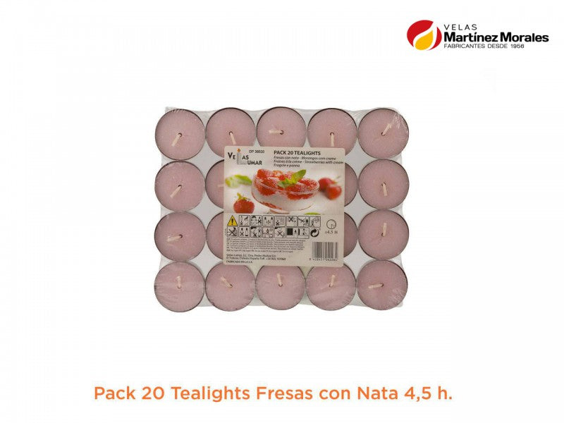 Pack 20 tealights fresas con nata