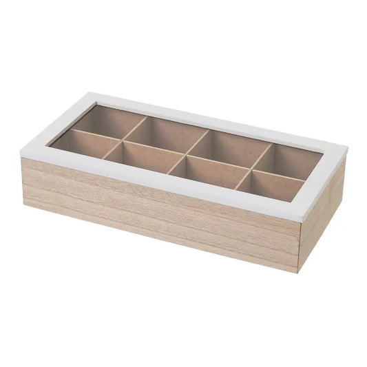 CAJA 8 COMPARTIMENTOS MDF-CRISTAL 32 X 16 X 7 CM