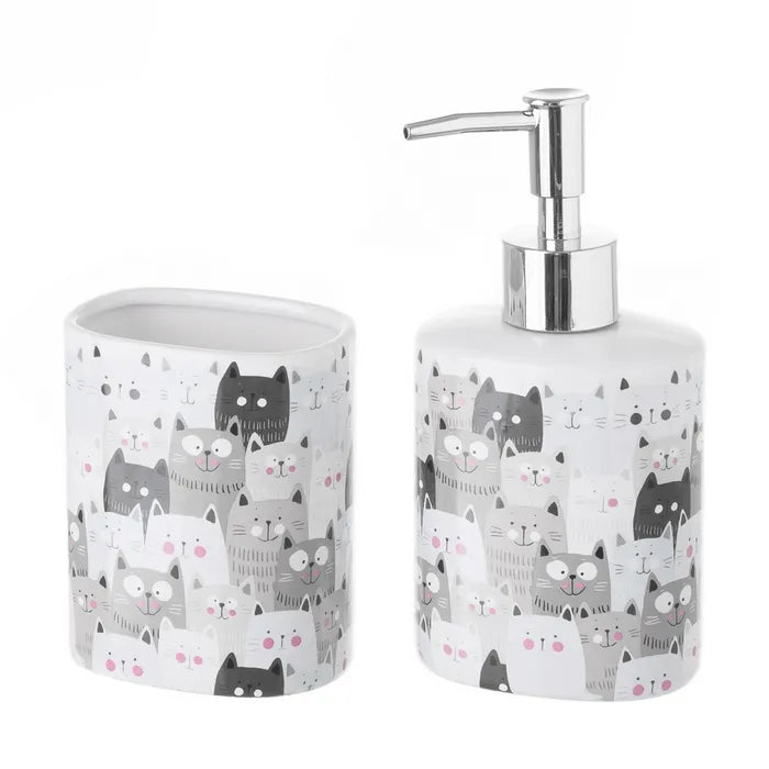 Set baño gatos cerámica 8 x 6 x 16 cm