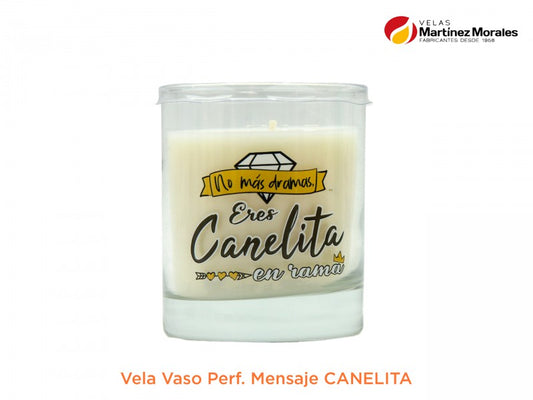 Vela vaso perf. Mensaje canelita