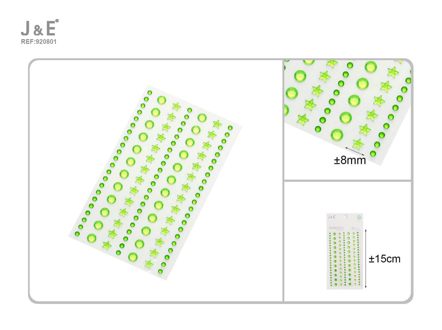 Diamantes de imitación redonda y estrella verde