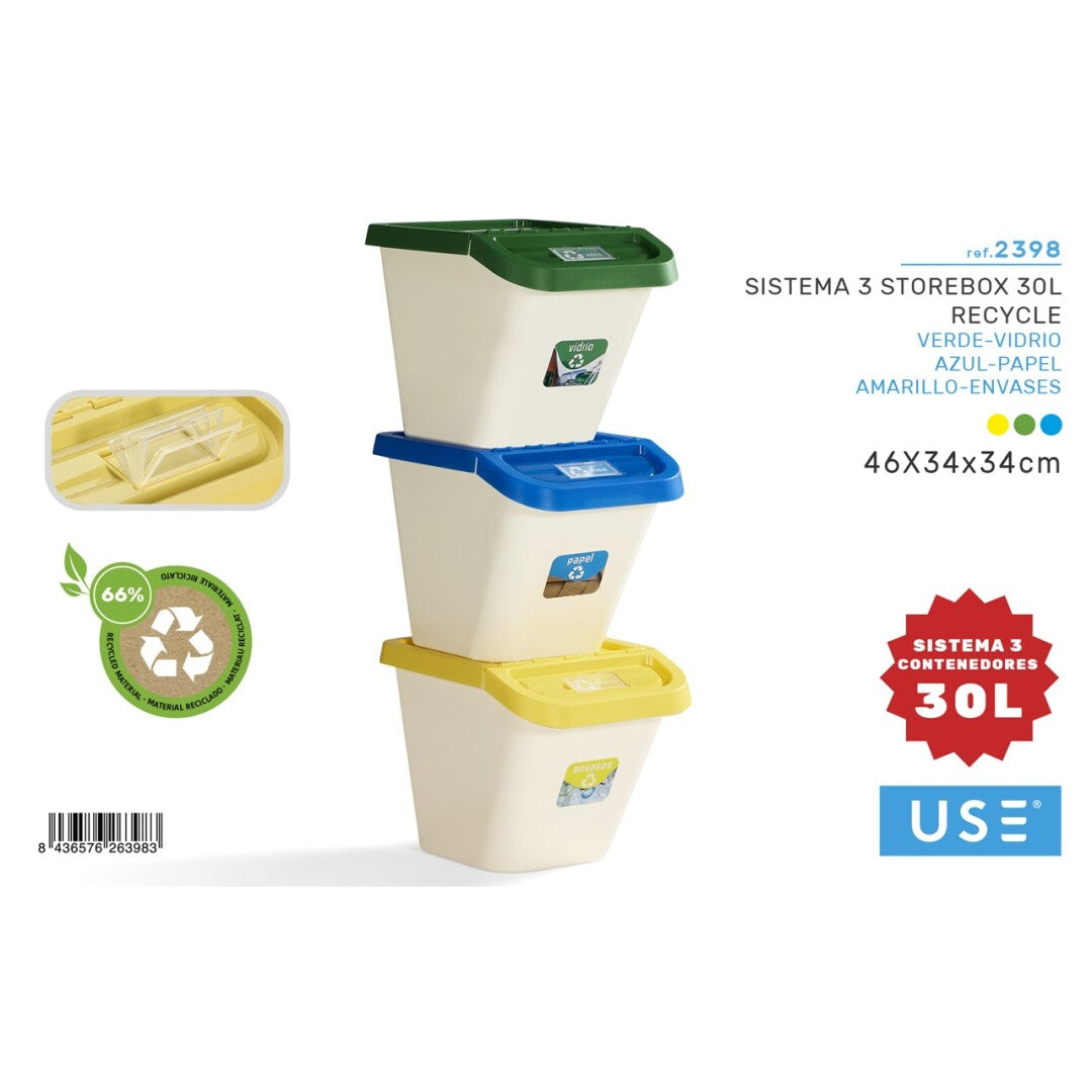 Sistema 3 storebox 30l recycle español/italiano - (verde, amarillo, azul)